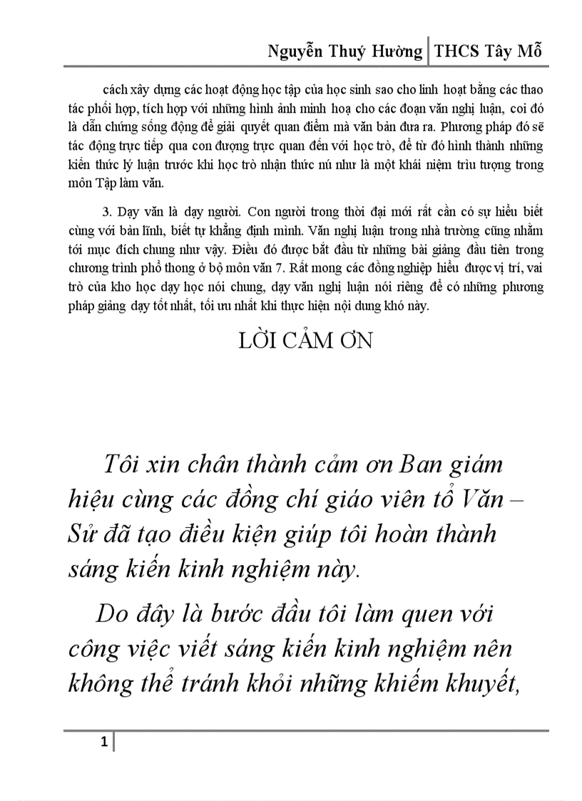 image for page Một số kinh nghiệm dạy và hệ thống bài tập phần Tập làm văn Nghị luận lớp 7
