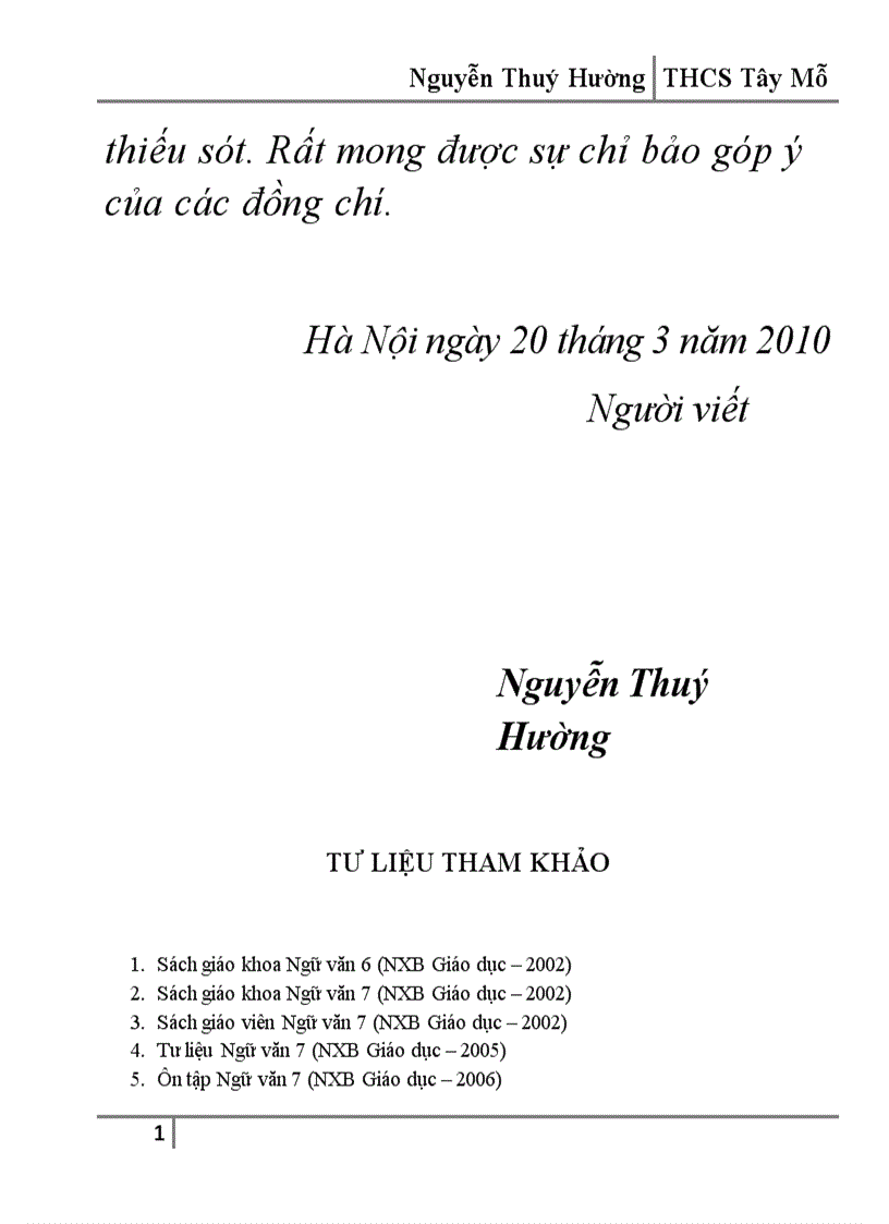 image for page Một số kinh nghiệm dạy và hệ thống bài tập phần Tập làm văn Nghị luận lớp 7