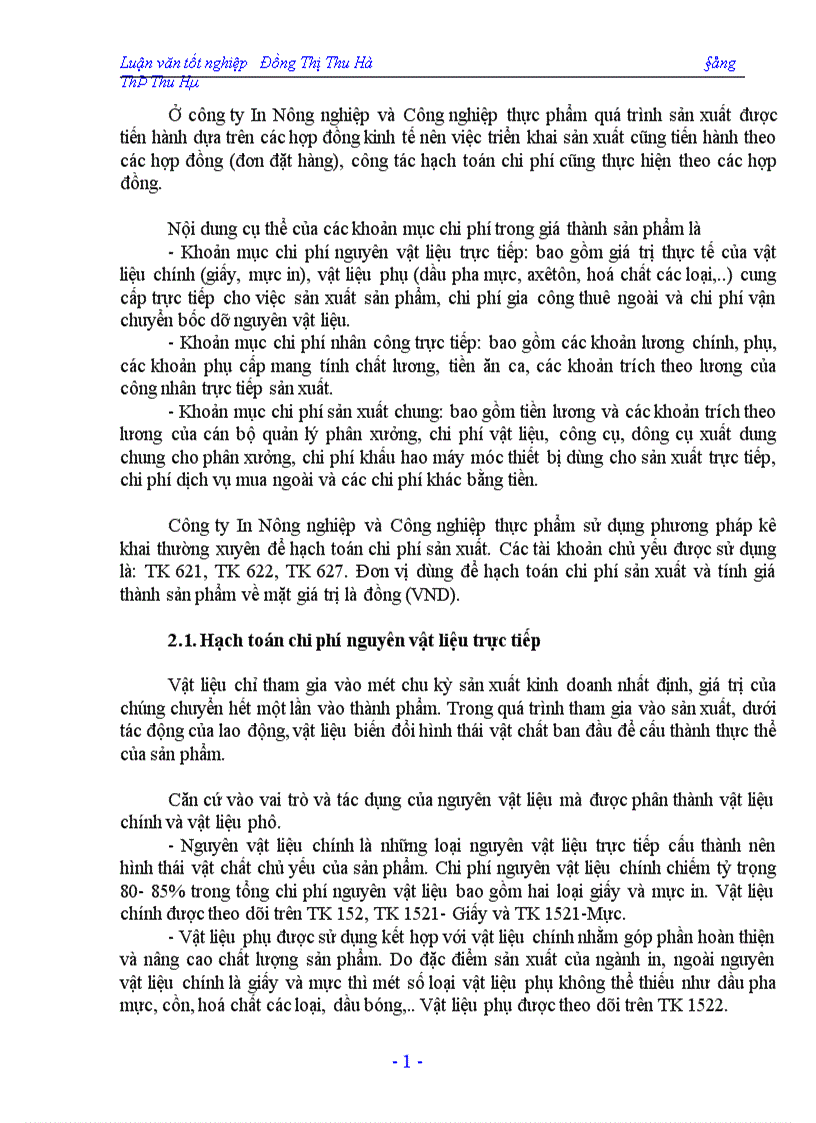 image for page Hạch toán chi phí sản xuất và tính giá thành sản phẩm tại công ty In Nông nghiệp và Công nghiệp thực phẩm 1