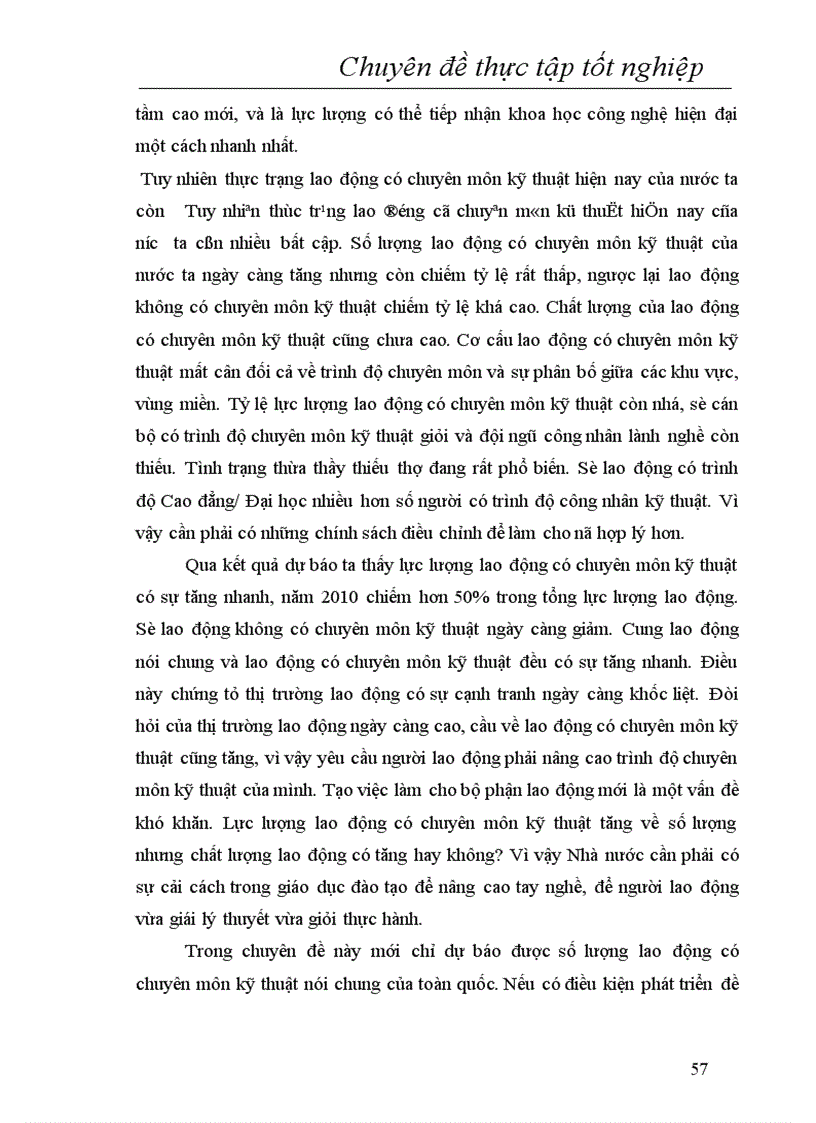 image for page Dự báo lực lượng lao động có chuyên môn kỹ thuật của nước ta năm 2010