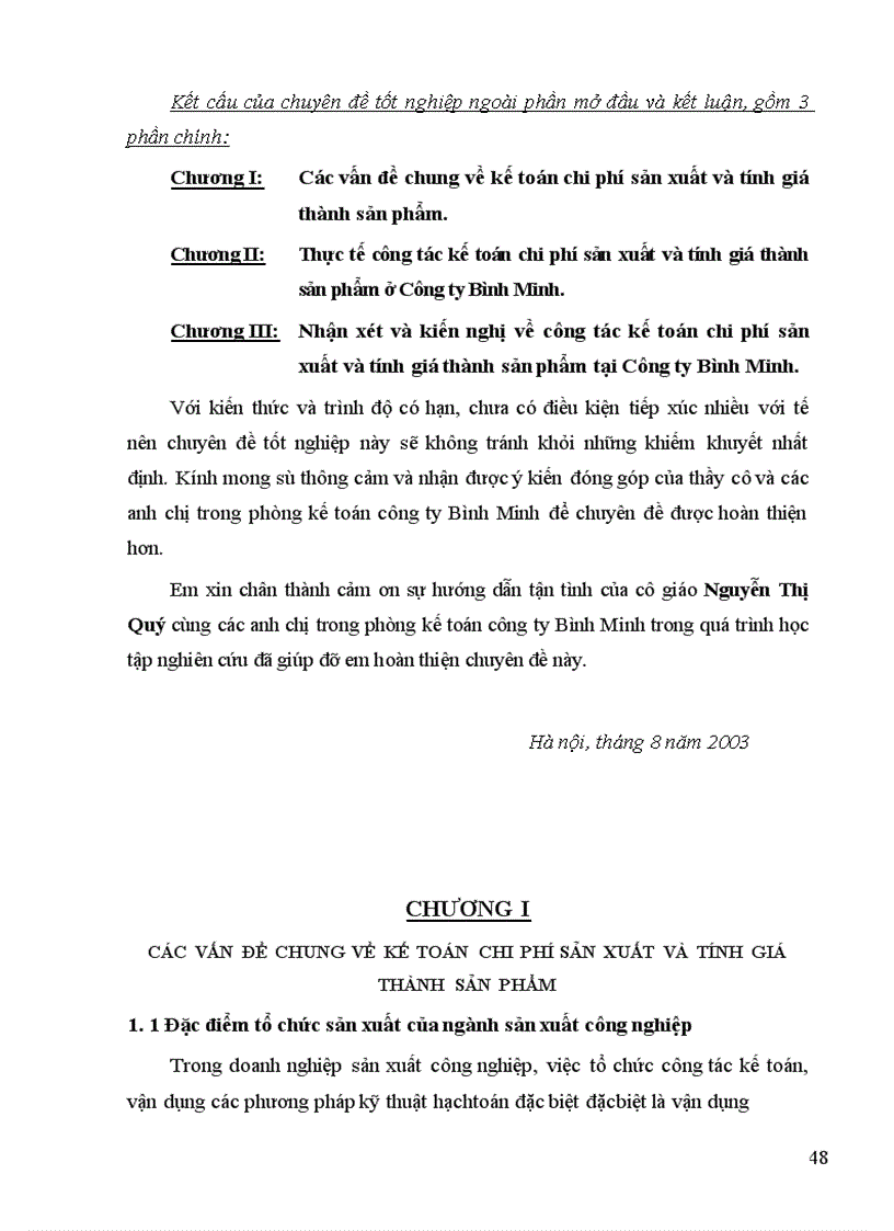 image for page Kế toán chi phí sản xuất và tính giá thành sản phẩm tại Công ty Bình Minh 1