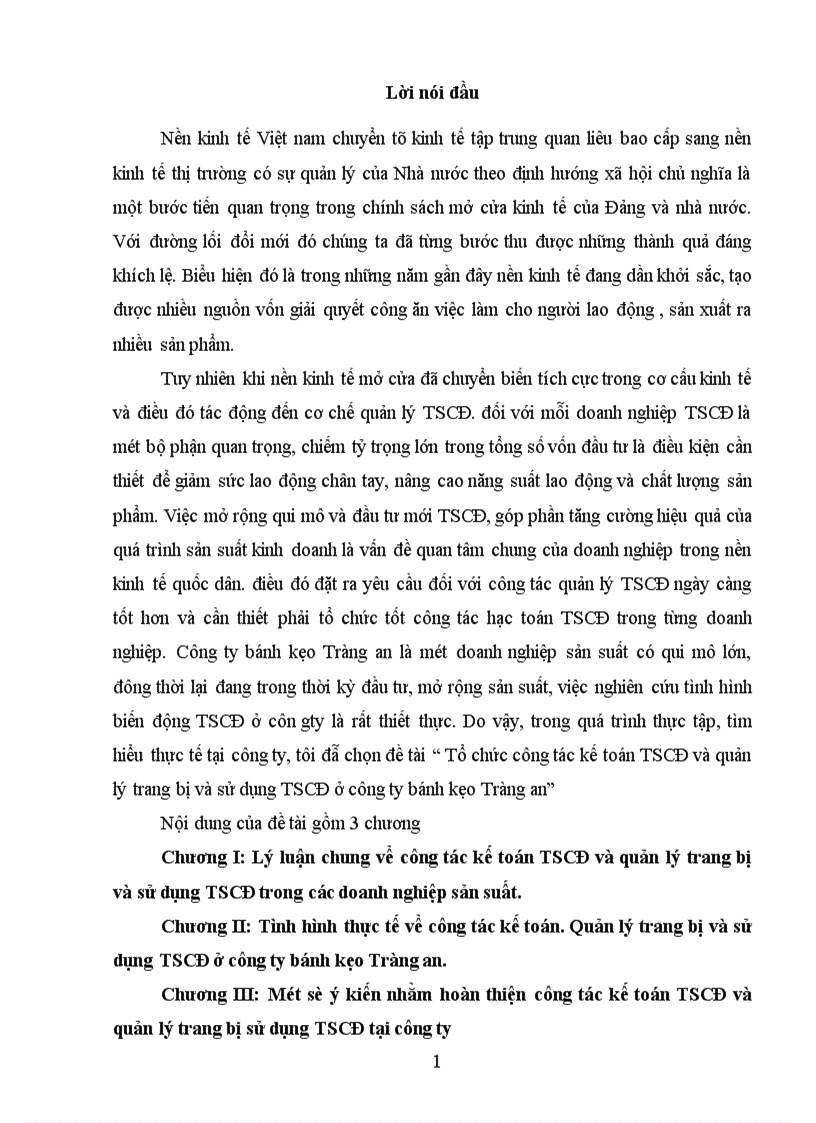 image for page Tổ chức công tác kế toán TSCĐ và quản lý trang bị và sử dụng TSCĐ ở công ty bánh kẹo Tràng an 1