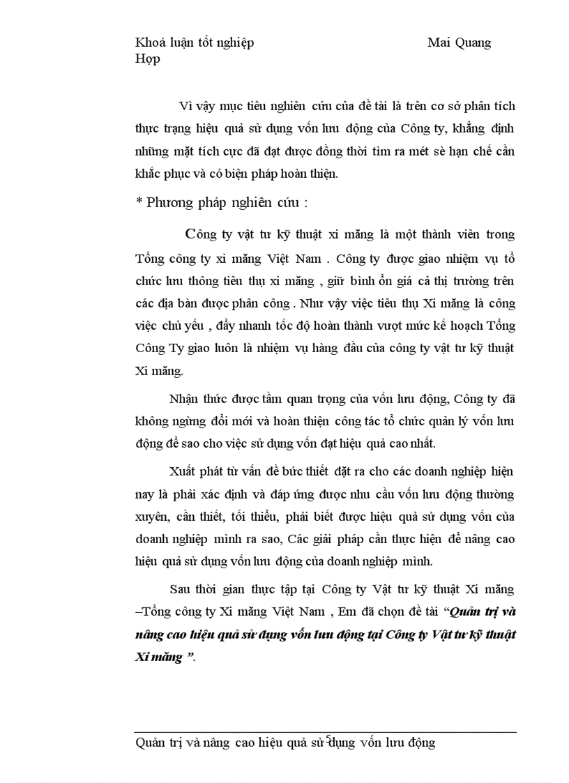 image for page Quản trị và nâng cao hiệu quả sử dụng vốn lưu động tại Công ty Vật tư kỹ thuật Xi măng 1