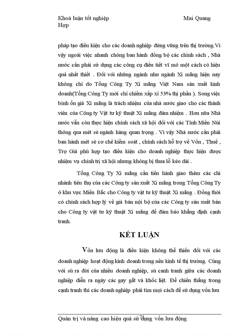 image for page Quản trị và nâng cao hiệu quả sử dụng vốn lưu động tại Công ty Vật tư kỹ thuật Xi măng 1