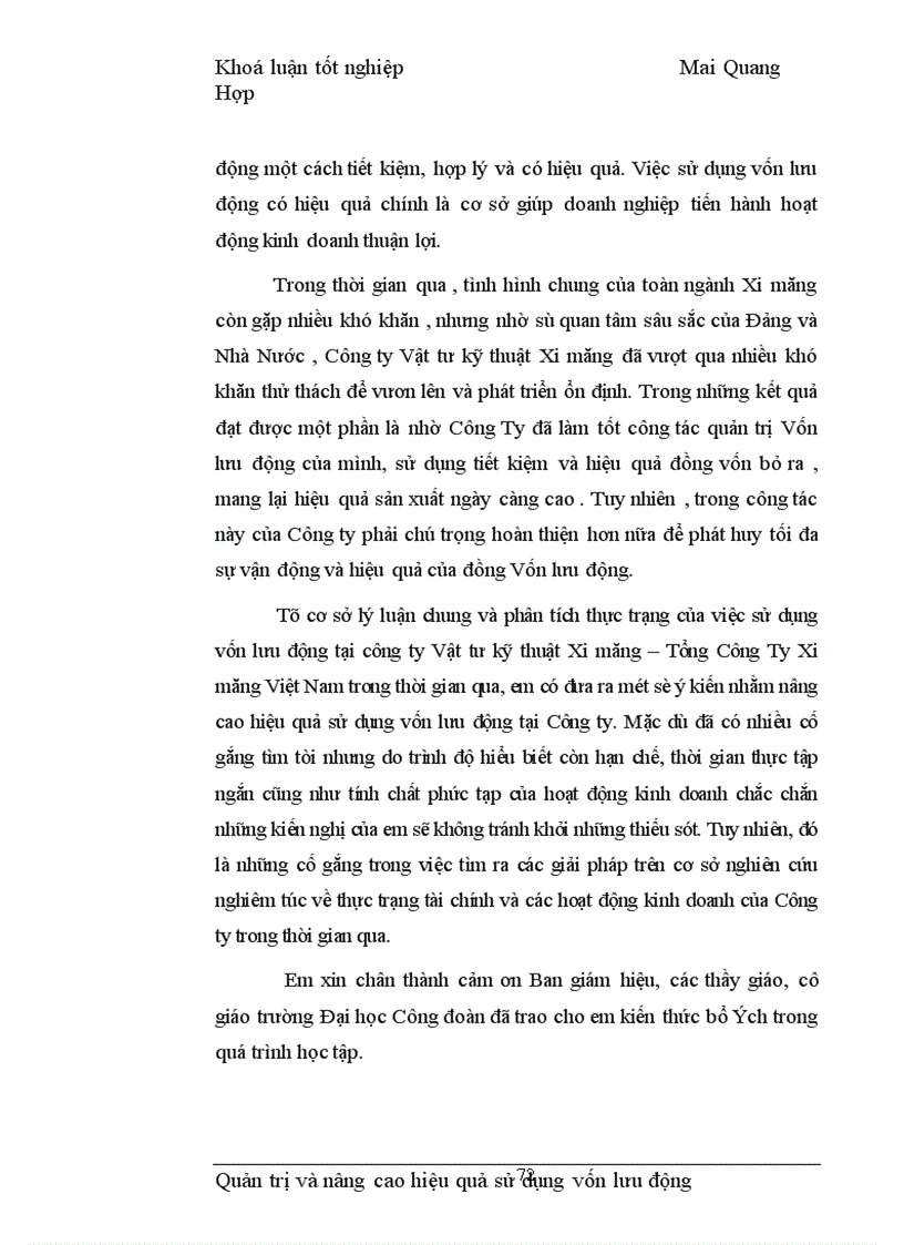 image for page Quản trị và nâng cao hiệu quả sử dụng vốn lưu động tại Công ty Vật tư kỹ thuật Xi măng 1
