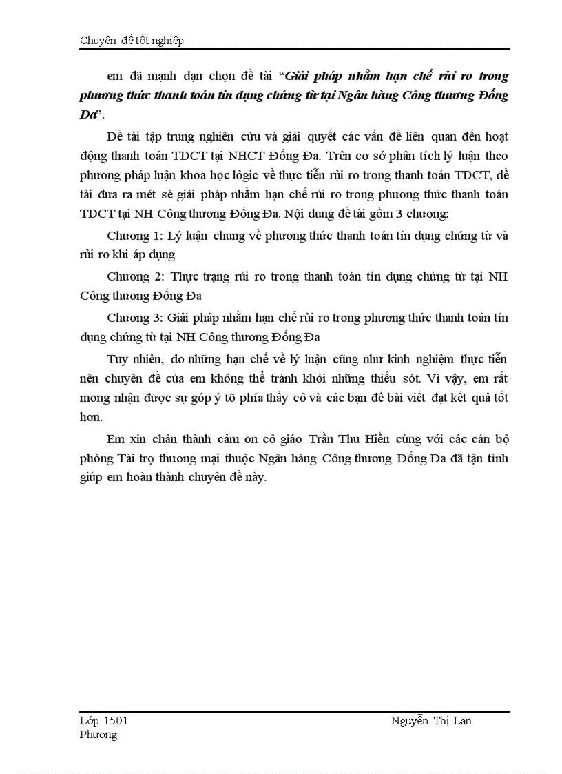 image for page Giải pháp nhằm hạn chế rủi ro trong phương thức thanh toán tín dụng chứng từ tại Ngân hàng Công thương Đống Đa 1