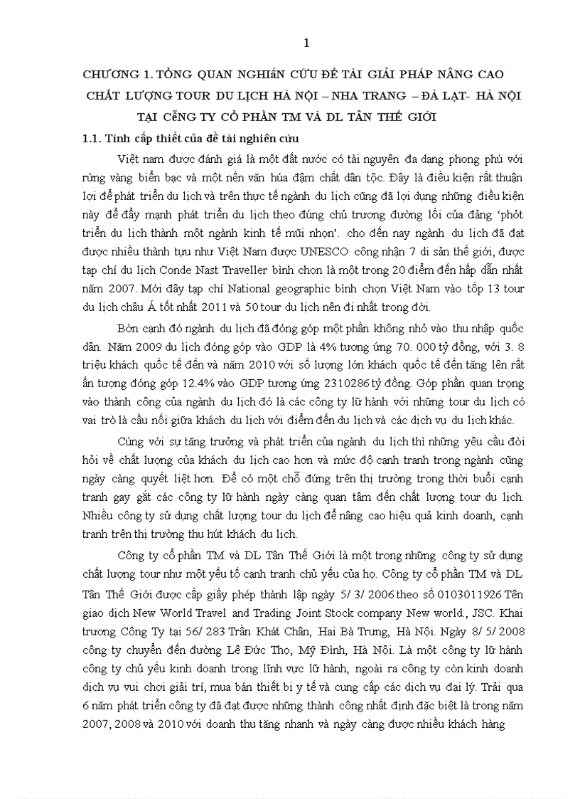 image for page Giải pháp nâng cao chất lượng tour du lịch Hà Nội Nha Trang Đà Lạt Hà Nội tại công ty cổ phần TM và DL Tân Thế Giới