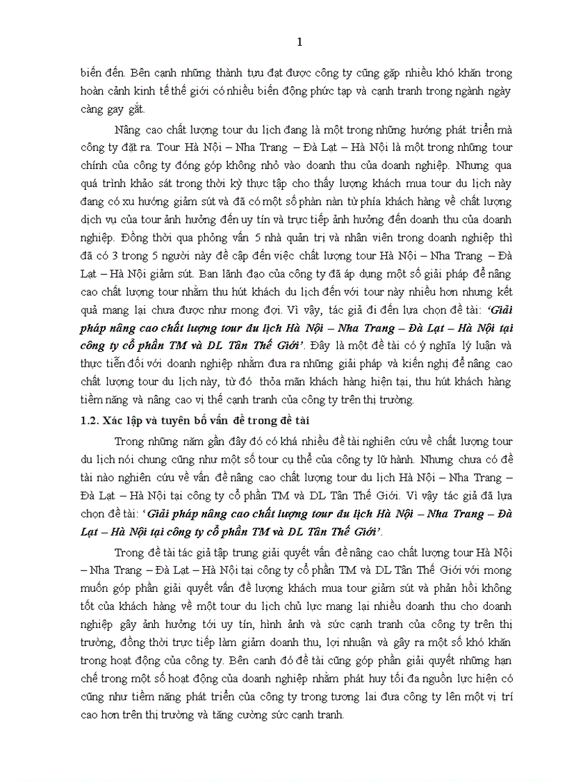 image for page Giải pháp nâng cao chất lượng tour du lịch Hà Nội Nha Trang Đà Lạt Hà Nội tại công ty cổ phần TM và DL Tân Thế Giới
