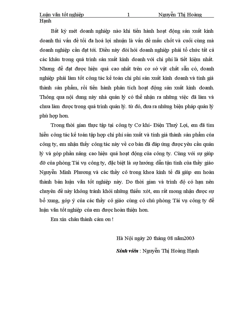 image for page Tổ chức công tác kế toán tập hợp chi phí sản xuất và tính giá thành sản phẩm tại công ty Cơ khí Điện Thuỷ Lợi 1