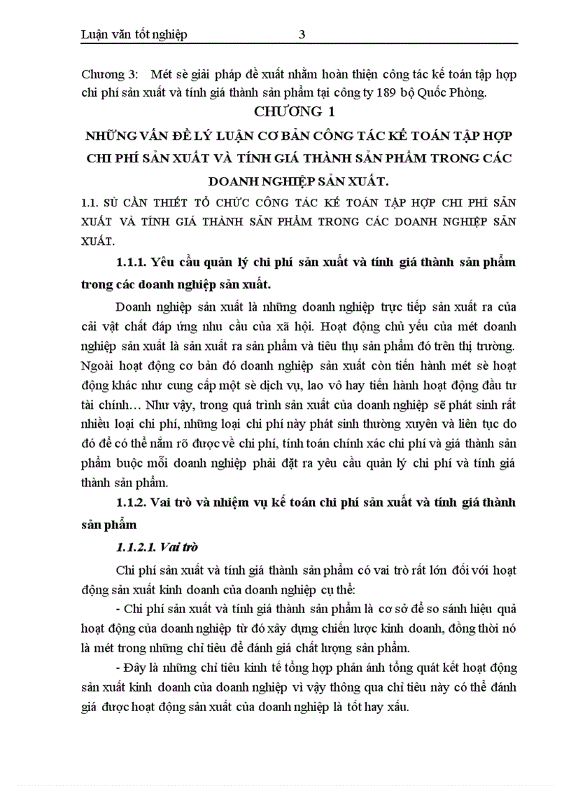 Hoàn thiện công tác kế toán tập hợp chi phí sản xuất và tính giá thành sản phẩm tại công ty 189 Bộ Quốc Phòng 1