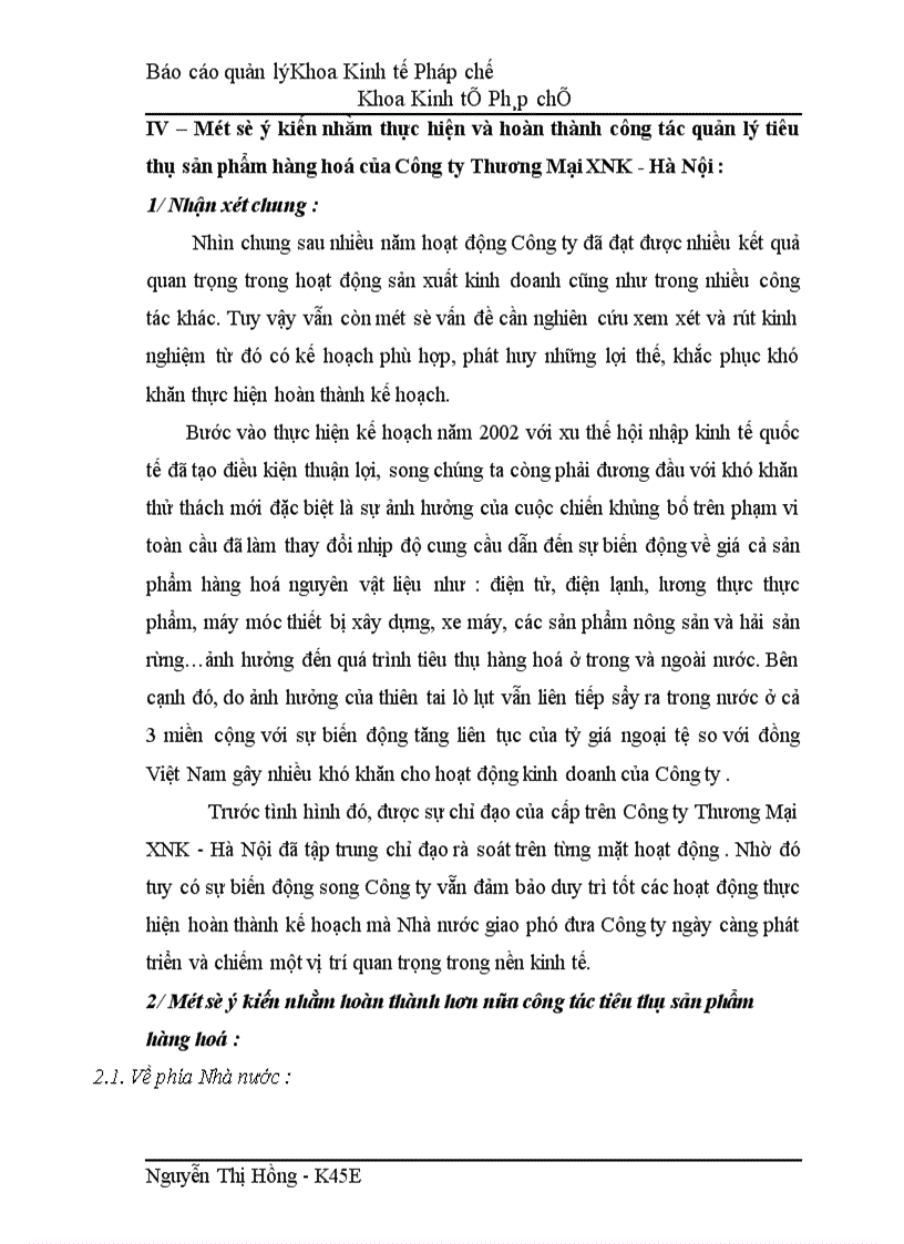 image for page Tổ chức công tác quản lý tiêu thụ sản phẩm hàng hoá tại Công ty Thương Mại XNK Hà Nội 1