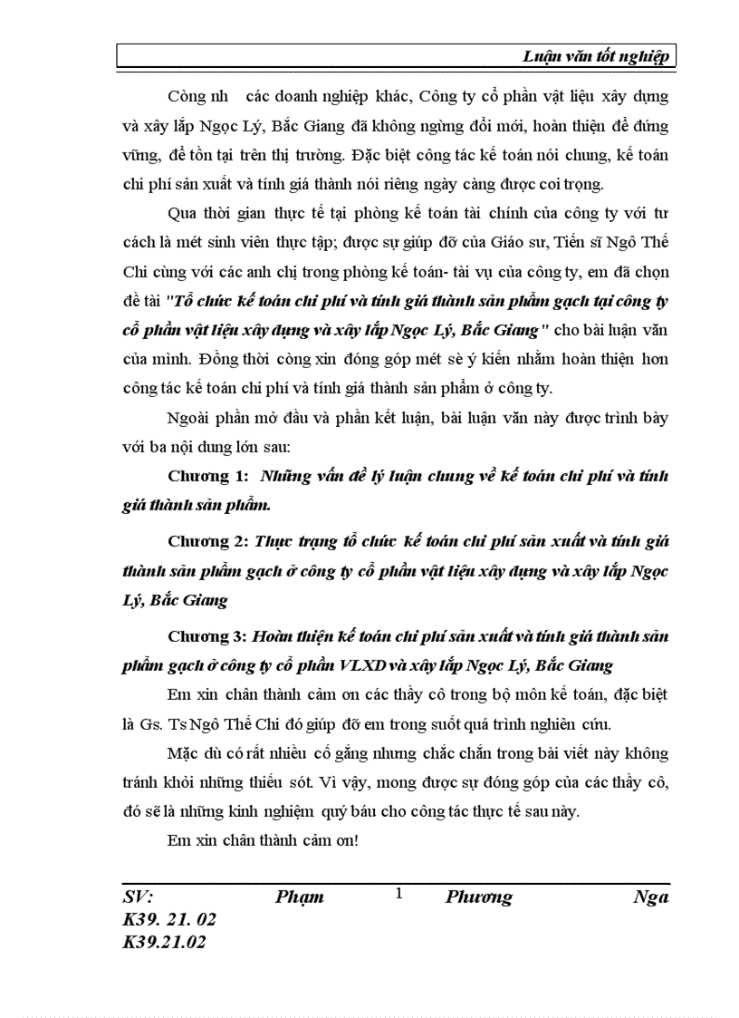 image for page Tổ chức kế toán chi phí và tính giá thành sản phẩm gạch tại công ty cổ phần vật liệu xây dựng và xây lắp Ngọc Lý Bắc Giang