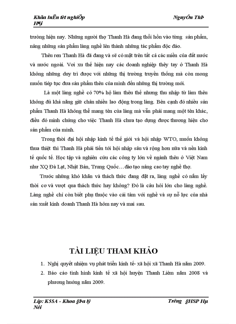 image for page Hiện trạng sản xuất và vấn đề thị trường tiêu thụ của làng nghề thêu ren Thanh Hà