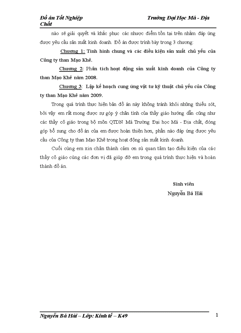 image for page Lập kế hoạch cung ứng vật tư kỹ thuật chủ yếu của Công ty than Mạo Khê năm 2009
