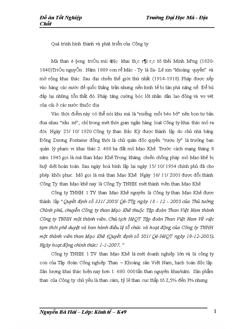 image for page Lập kế hoạch cung ứng vật tư kỹ thuật chủ yếu của Công ty than Mạo Khê năm 2009