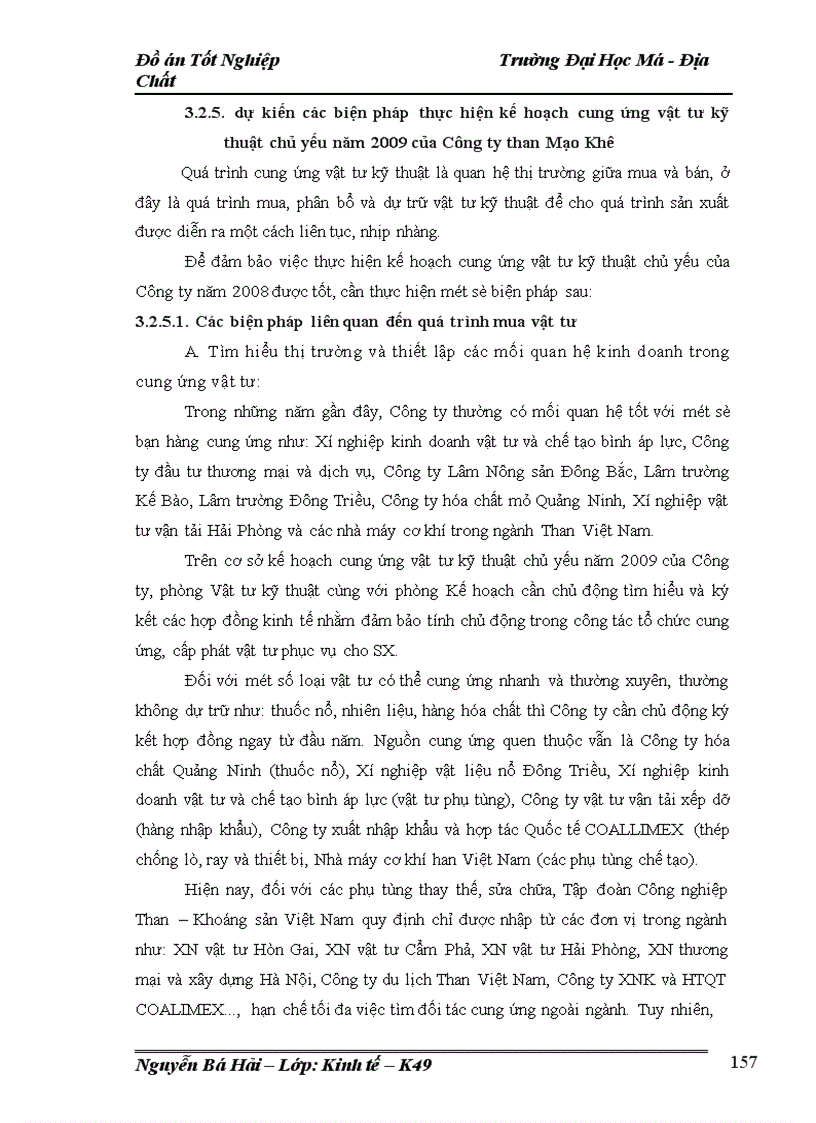 image for page Lập kế hoạch cung ứng vật tư kỹ thuật chủ yếu của Công ty than Mạo Khê năm 2009