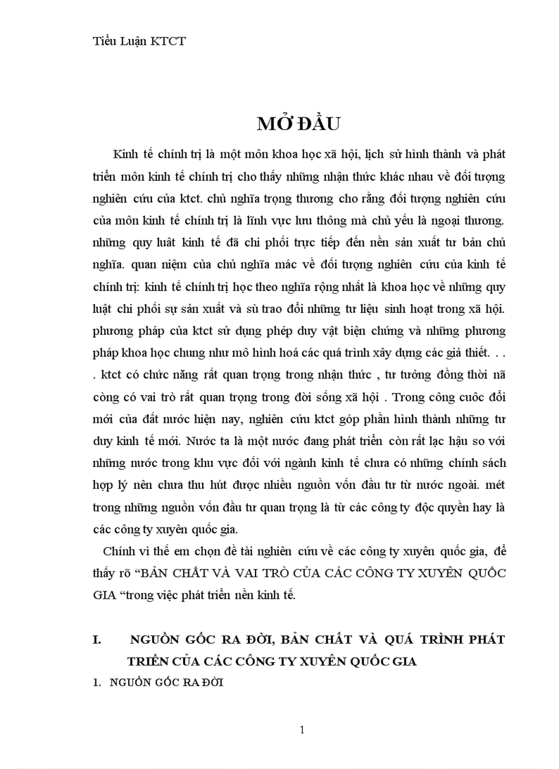Bản chất và vai trò của các công ty xuyên quốc gia 1