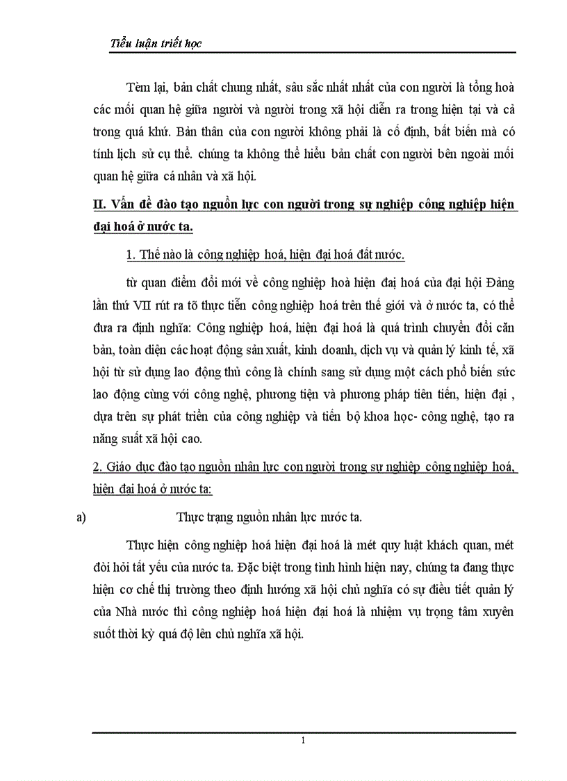 Lý luận về con người và vấn đề về đào tạo nguồn lực con người trong sự nghiệp công nghiệp hoá hiện đại hoá đất nước 1