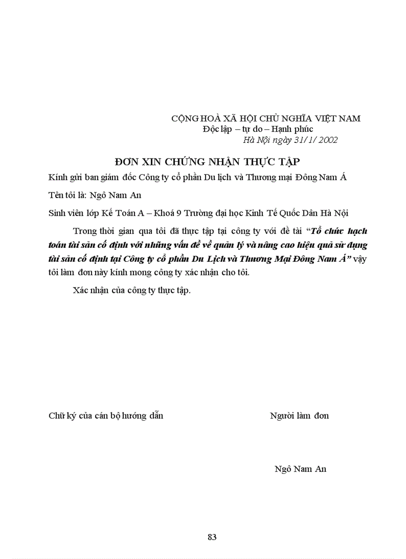 image for page Tổ chức hạch toán tài sản cố định với những vấn đề về quản lý và nâng cao hiệu quả sử dụng tài sản cố định tại Công ty cổ phần Du Lịch và Thương Mại Đông Nam á 1