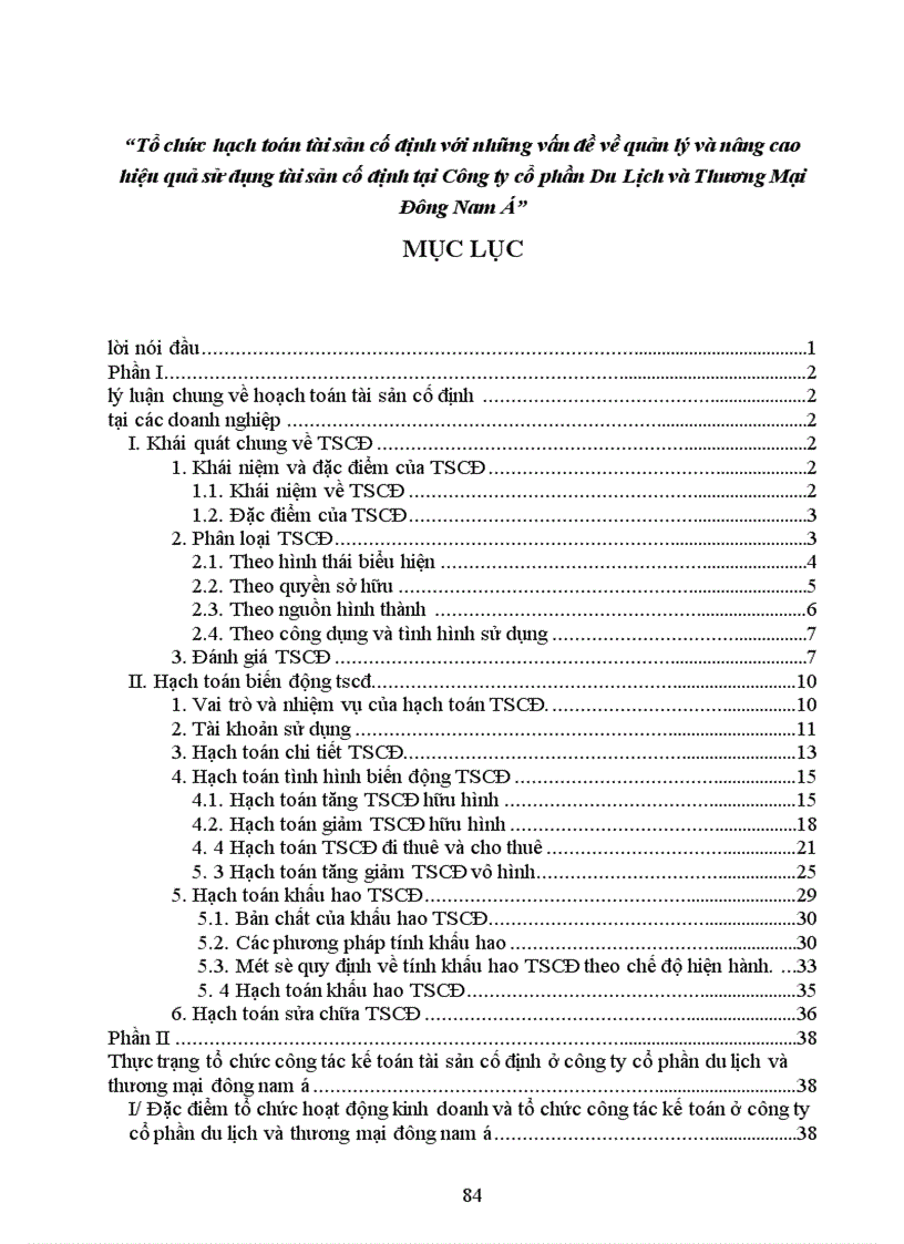 image for page Tổ chức hạch toán tài sản cố định với những vấn đề về quản lý và nâng cao hiệu quả sử dụng tài sản cố định tại Công ty cổ phần Du Lịch và Thương Mại Đông Nam á 1
