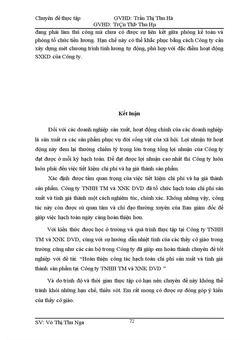 image for page Hoàn thiện Công Tác Kế toán hạch toán chi phí sản xuất và tính giá thành sản phẩm tại Công ty TNHH TM và XNK DVD 1