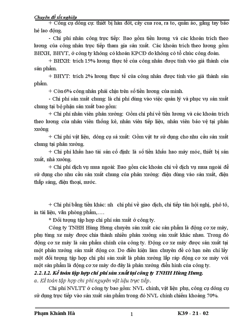 image for page Tổ chức công tác kế toán tập hợp chi phí sản xuất và tính giá thành sản phẩm ở công ty TNHH Hùng Hưng 1
