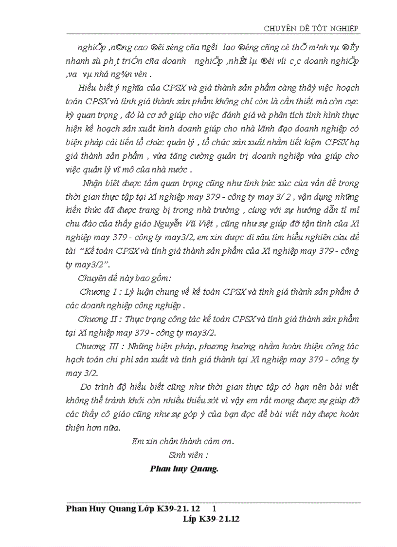 Kế toán CPSX và tính giá thành sản phẩm của Xí nghiệp may 379 công ty may3 2