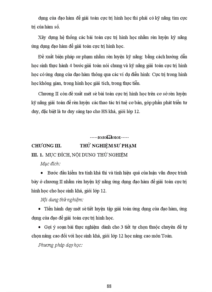 image for page Rèn luyện kỹ năng ứng dụng đạo hàm để giải toán cực trị hình học cho học sinh khá giỏi lớp 12 THPT
