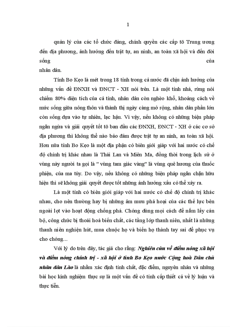 image for page Nghiên cứu về điểm nóng x hội và điểm nóng chính trị x hội ở tỉnh Bo Kẹo nước Cộng hoà Dân chủ nhân dân Lào