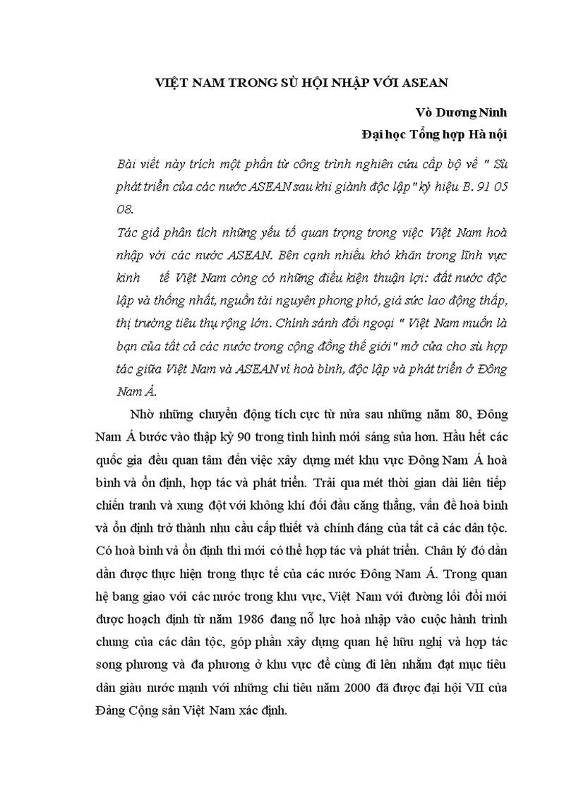 image for page Việt NAM trong sự hội nhập với asean