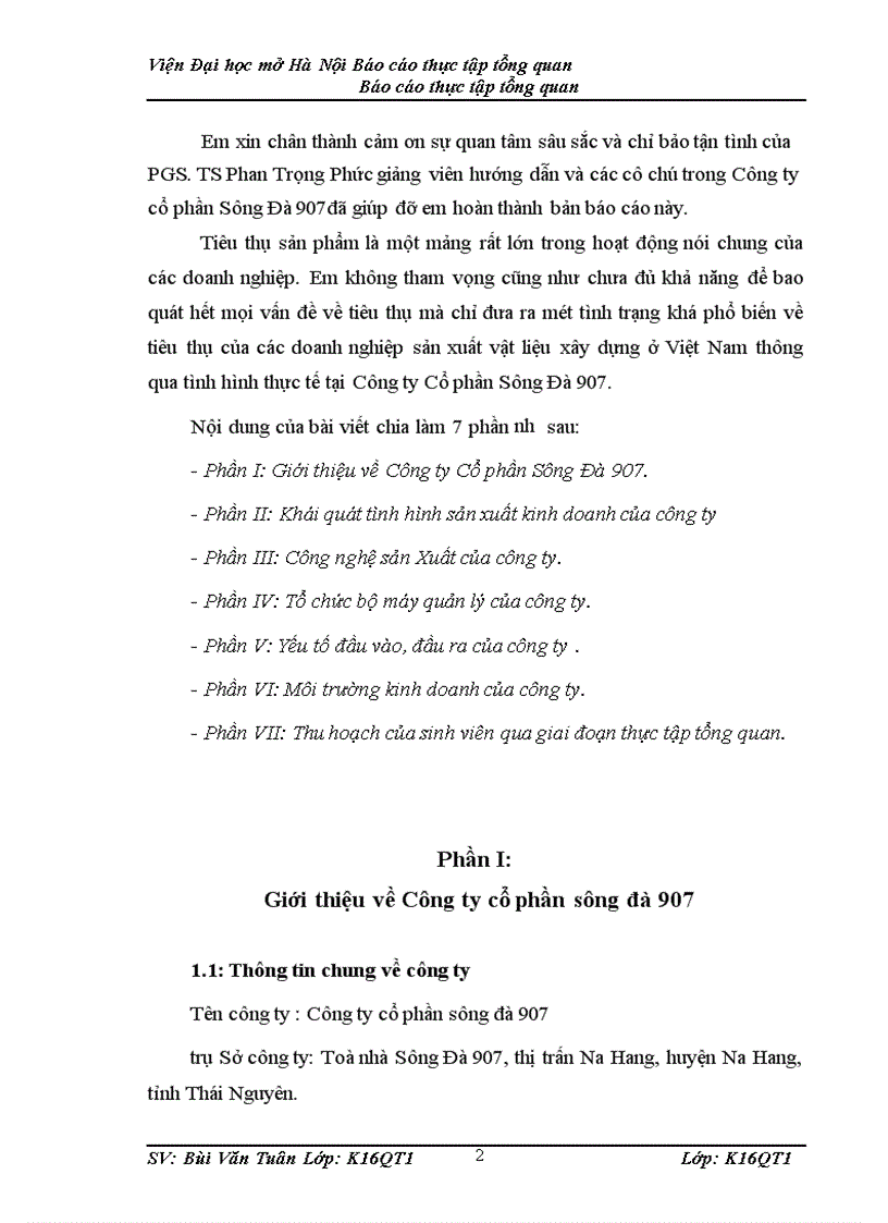 Khái quát tình hình sản xuất kinh doanh của công ty Cổ phần Sông Đà 907 1