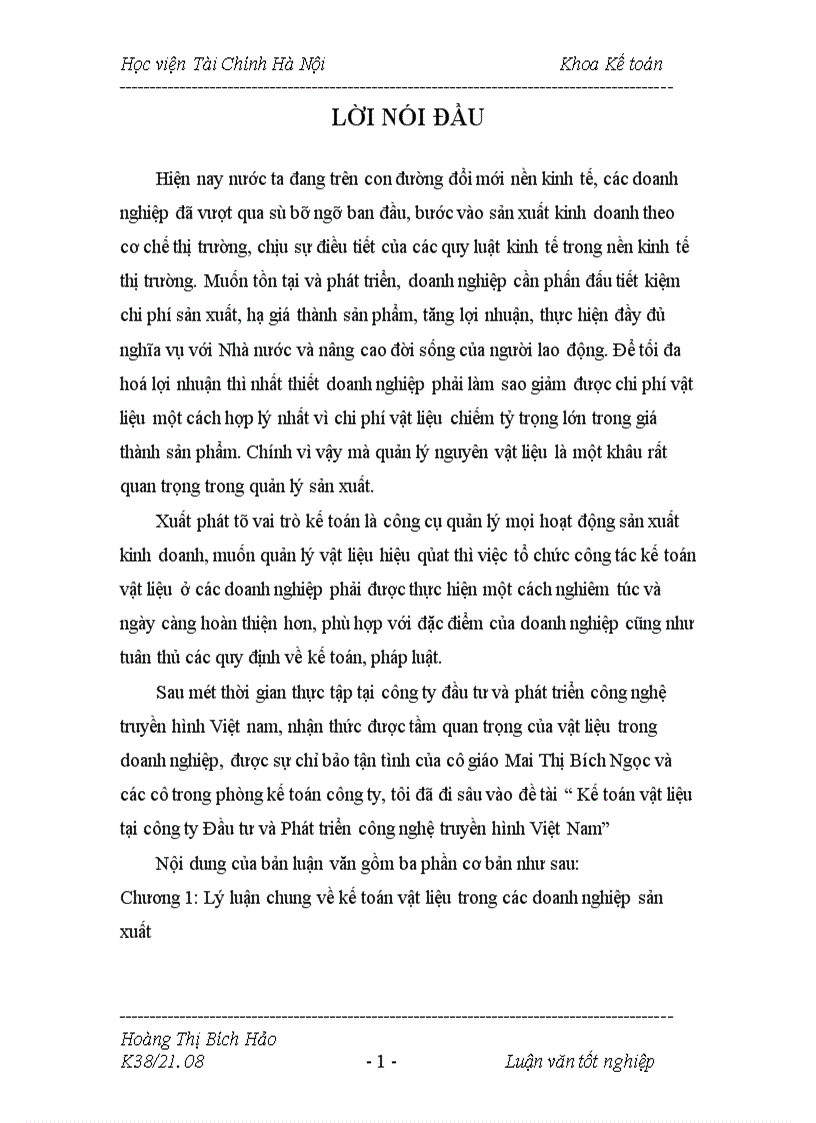 image for page Kế toán vật liệu tại công ty Đầu tư và Phát triển công nghệ truyền hình Việt Nam 1