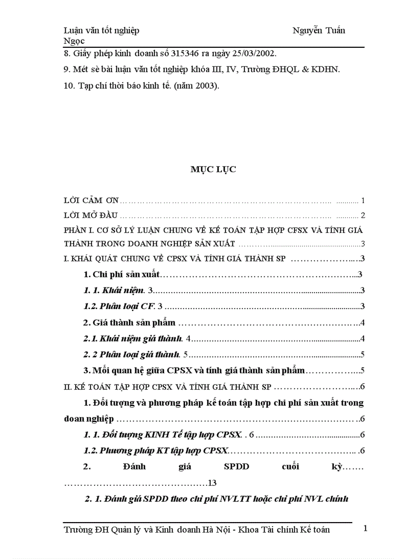 image for page Kế toán tập hợp chi phí sản xuất và tính giá thành sản phẩm tại Công ty Thương mại và Du lịch Hồng Trà 1