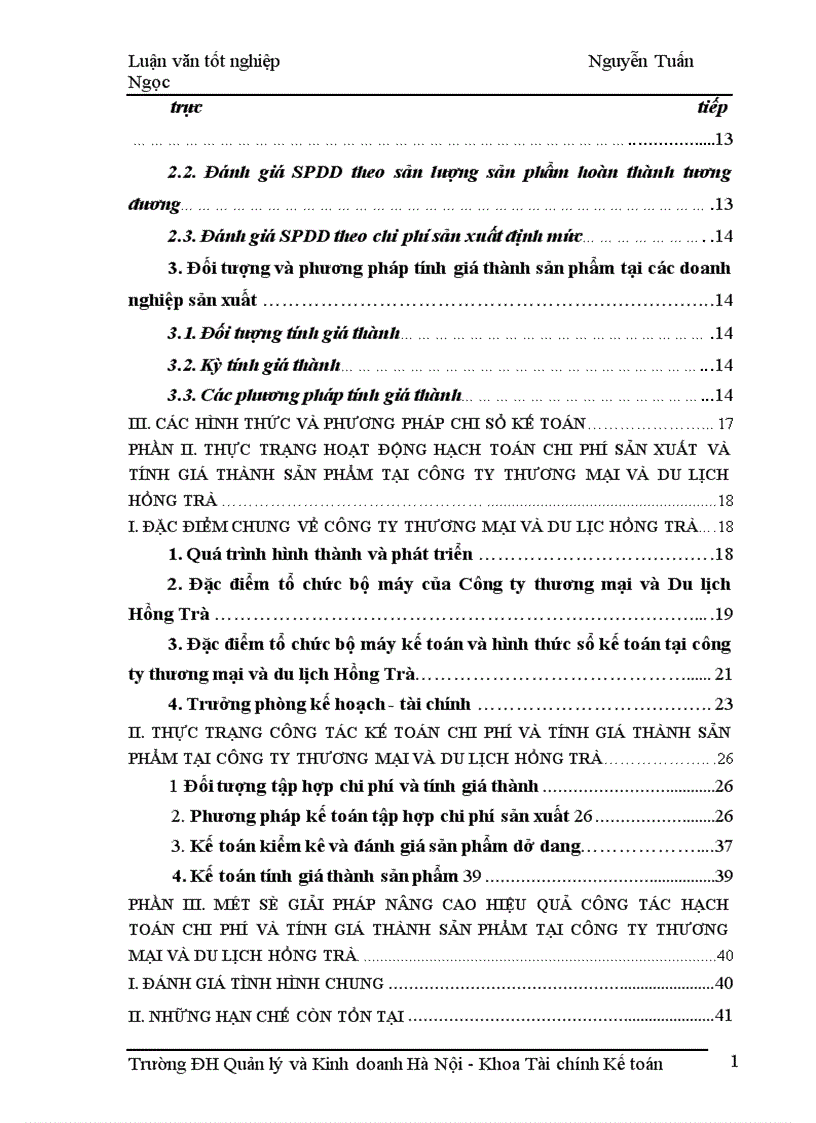 image for page Kế toán tập hợp chi phí sản xuất và tính giá thành sản phẩm tại Công ty Thương mại và Du lịch Hồng Trà 1