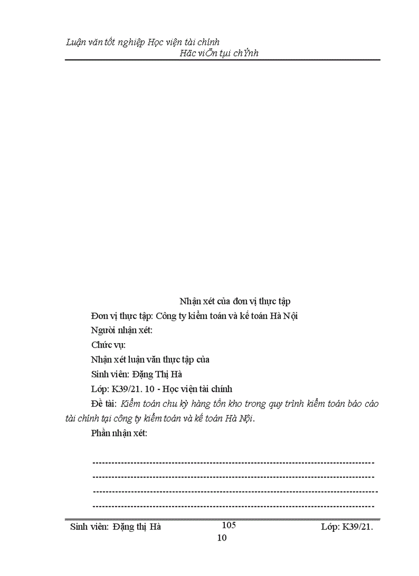 image for page Kiểm toán chu kỳ HTK trong quy trình kiểm toán BCTC do công ty Kiểm toán và Kế toán Hà Nội thực hiện 1