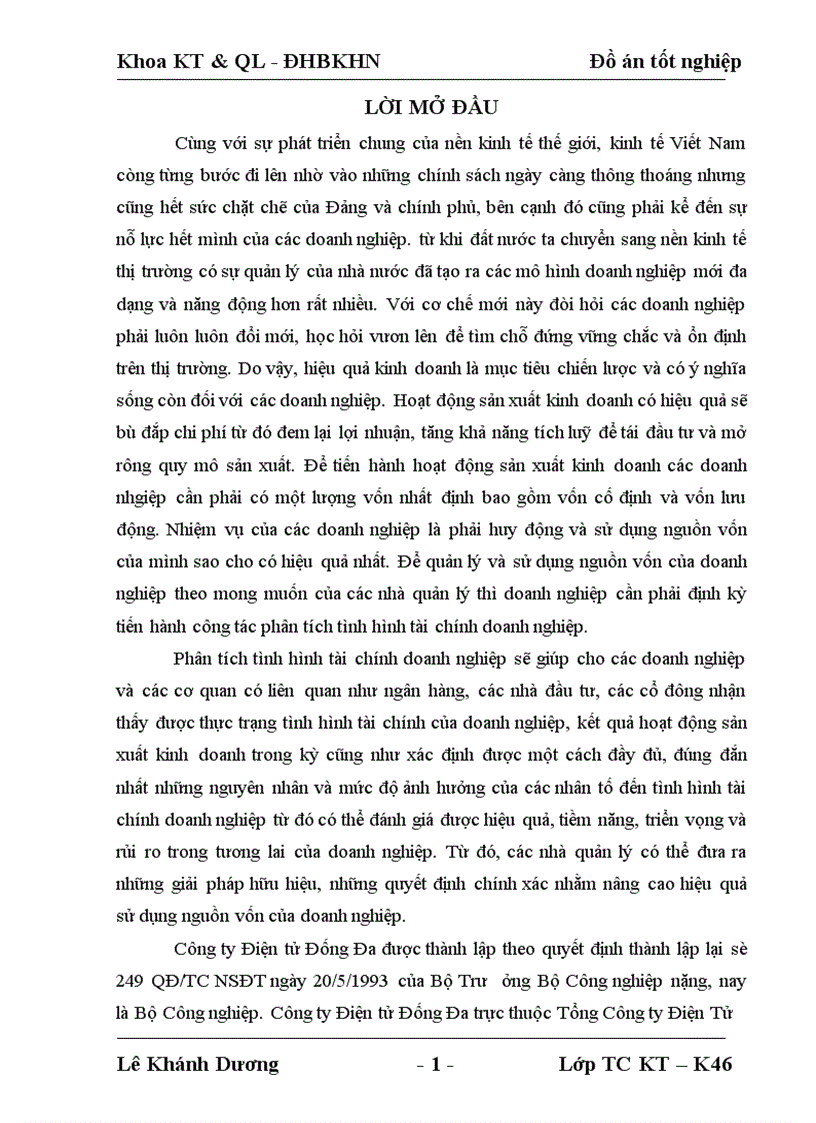 image for page Phân tích tình hình tài chính của công ty Điện tử Đống Đa và đề xuất một số giải pháp cải thiện tình hình tài chính của công ty