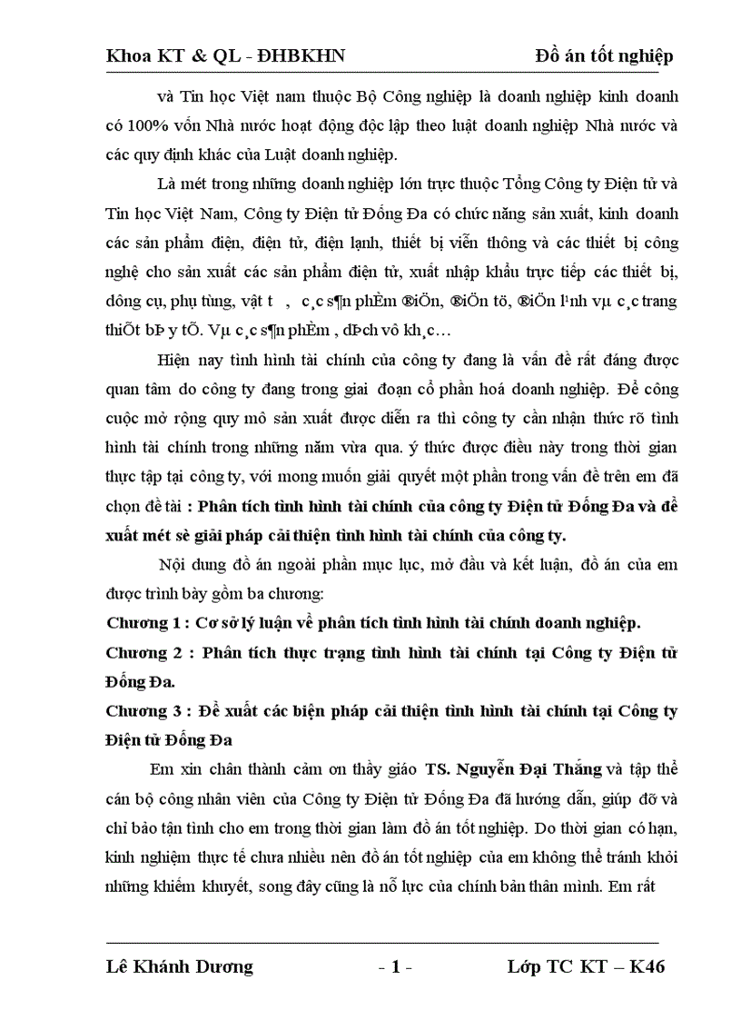 image for page Phân tích tình hình tài chính của công ty Điện tử Đống Đa và đề xuất một số giải pháp cải thiện tình hình tài chính của công ty