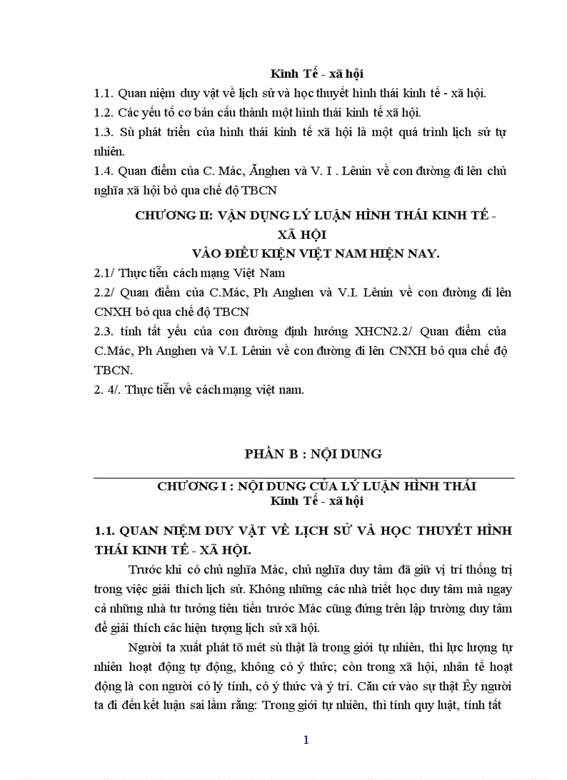 Vận dụng lý luận hình thái kinh tế xã hội để chứng minh tính tất yếu sự lựa chọn con đường xã hội chủ nghĩa của Việt Nam 1