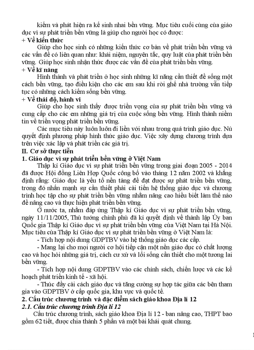 image for page Giáo dục vì sự phát triển bền vững qua dạy học Địa lí lớp 12 ban nâng cao trung học phổ thông THPT 1