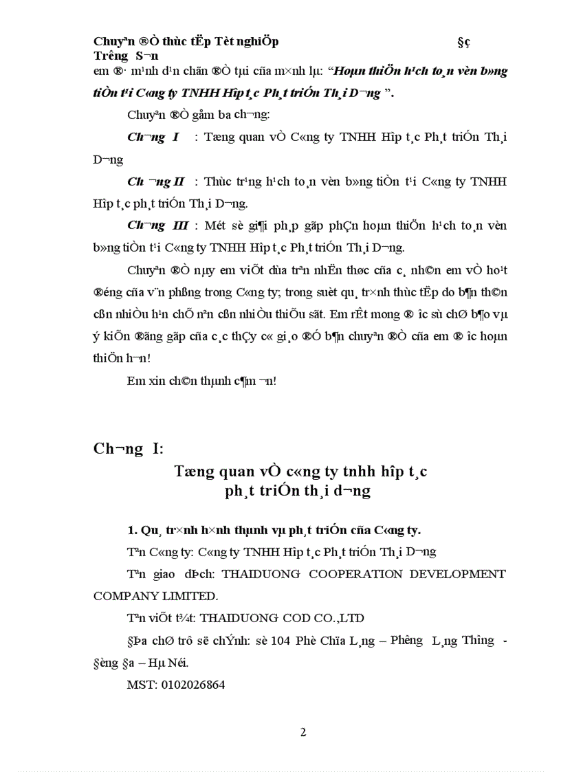 image for page Hoàn thiện hạch toán vốn bằng tiền tại Công ty TNHH Hợp tác Phát triển Thái Dương 1