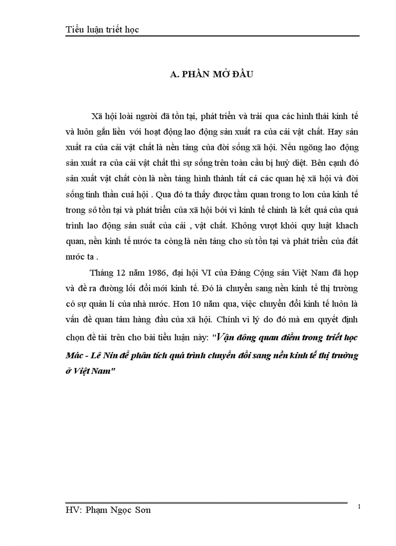 image for page Vận dụng quan điểm trong triết học Mác Lê Nin để phân tích quá trình chuyển đổi sang nền kinh tế thị trường ở Việt Nam 1