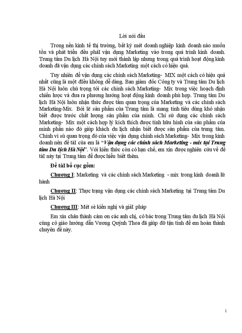 image for page Vận dụng các chính sách Marketing mix tại Trung tâm Du lịch Hà Nội