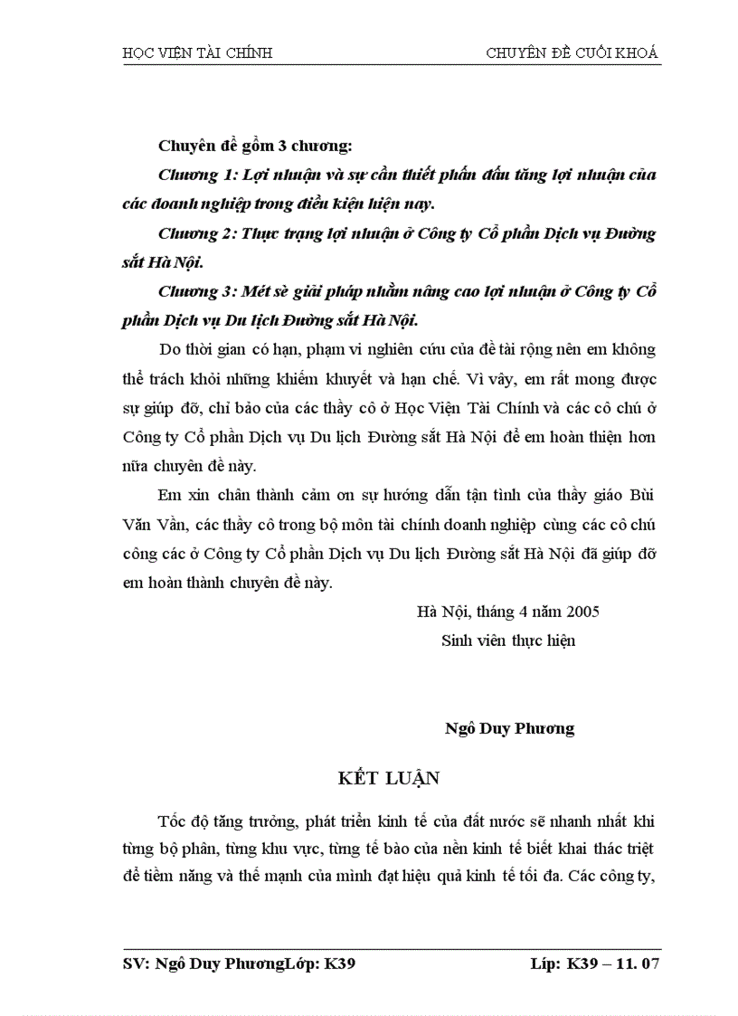 image for page Lợi nhuận và một số giải pháp tăng lợi nhuận tại Công ty Cổ phần Dịch vụ Du lịch Đường sắt Hà Nội