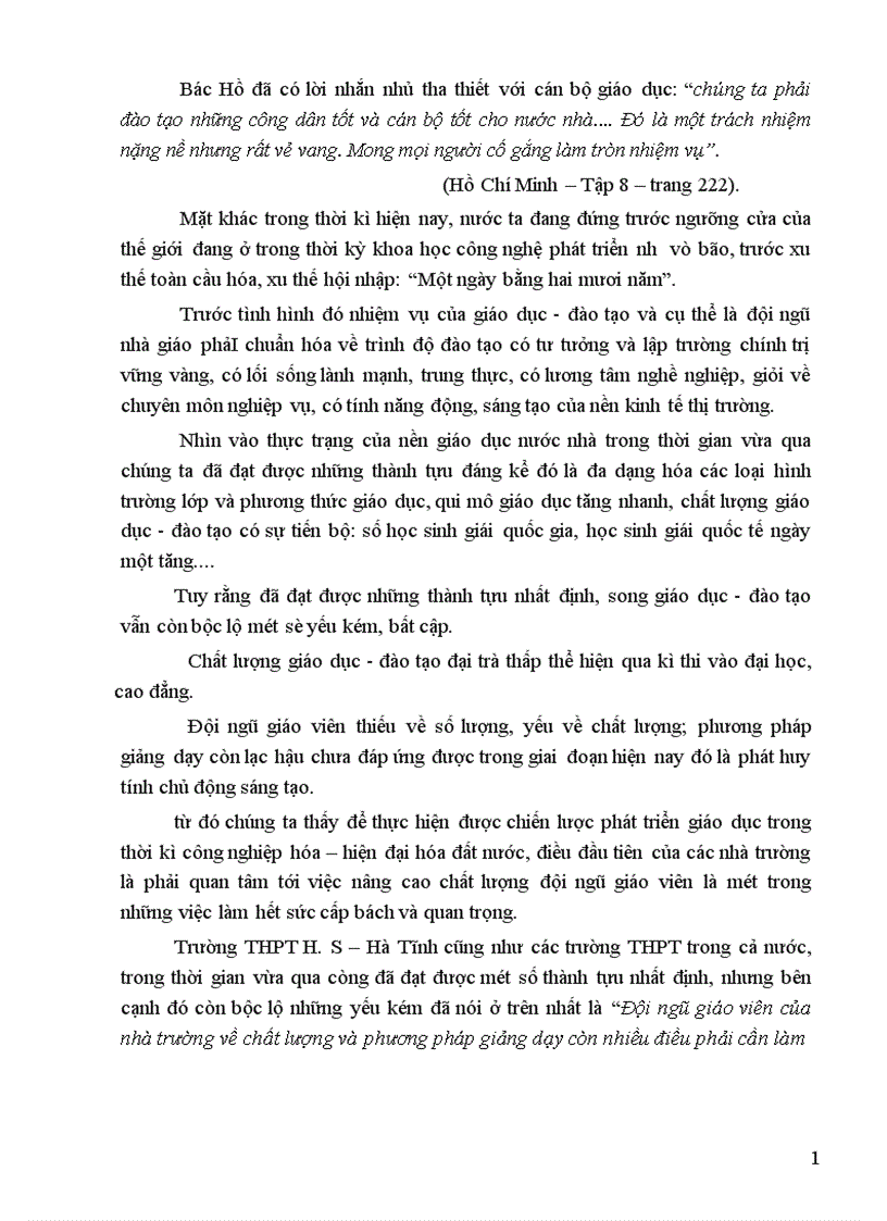 image for page Thực trạng của việc quản lý nhằm xây dựng và nâng cao chất lượng đội ngũ giáo viên trường THPT H S Hà Tĩnh 1