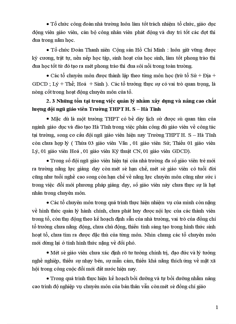 image for page Thực trạng của việc quản lý nhằm xây dựng và nâng cao chất lượng đội ngũ giáo viên trường THPT H S Hà Tĩnh 1
