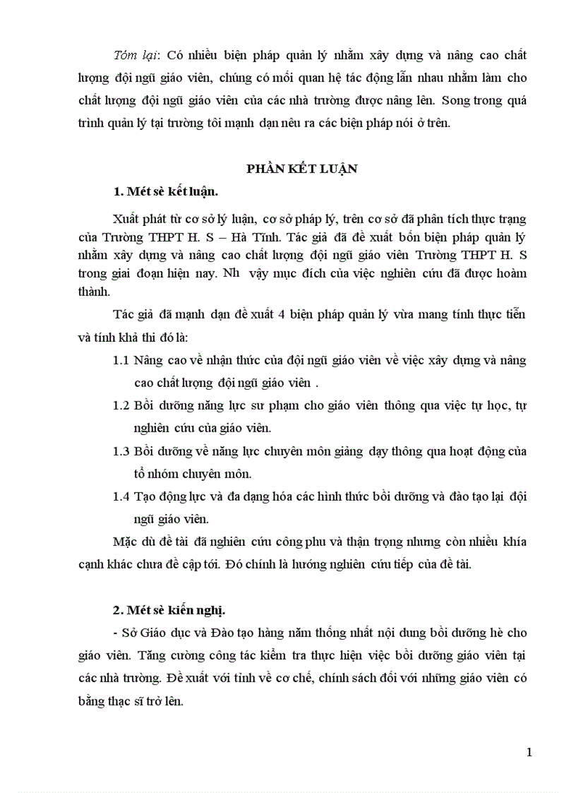 image for page Thực trạng của việc quản lý nhằm xây dựng và nâng cao chất lượng đội ngũ giáo viên trường THPT H S Hà Tĩnh 1