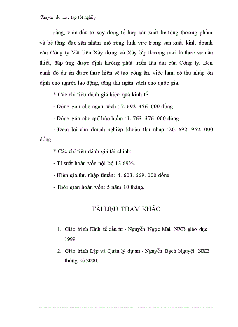 image for page Phân tích dự án đầu tư xây dựng tổ hợp sản xuất bê tông thương phẩm và bê tông đúc sẵn của Công ty vật liệu xây dựng và xây lắp thương mại Bộ thương mại 1