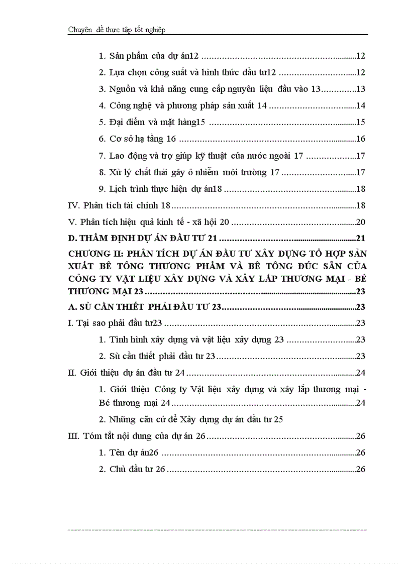 image for page Phân tích dự án đầu tư xây dựng tổ hợp sản xuất bê tông thương phẩm và bê tông đúc sẵn của Công ty vật liệu xây dựng và xây lắp thương mại Bộ thương mại 1