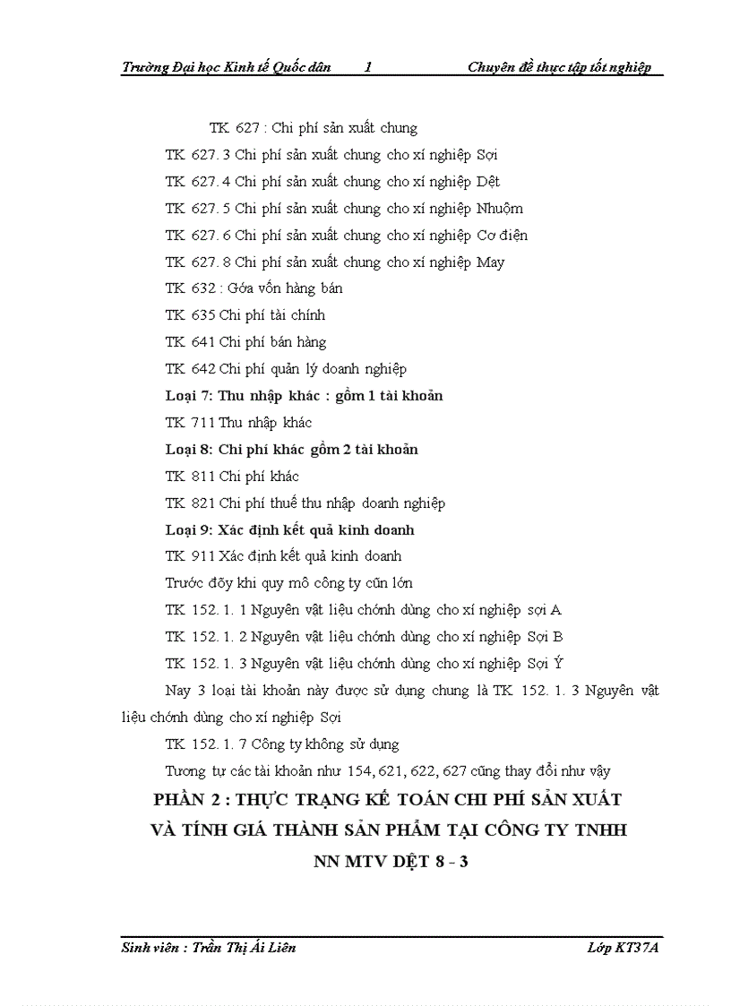 image for page Hoàn thiện kế toán chi phí sản xuất và tính giá thành sản phẩm tại Công ty TNHHNN MTV Dệt 8 3 1