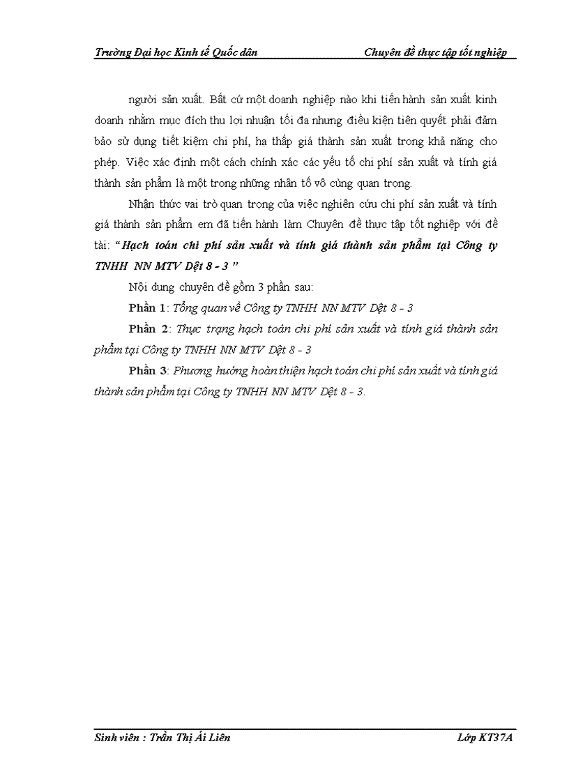 image for page Hoàn thiện kế toán chi phí sản xuất và tính giá thành sản phẩm tại Công ty TNHHNN MTV Dệt 8 3 1
